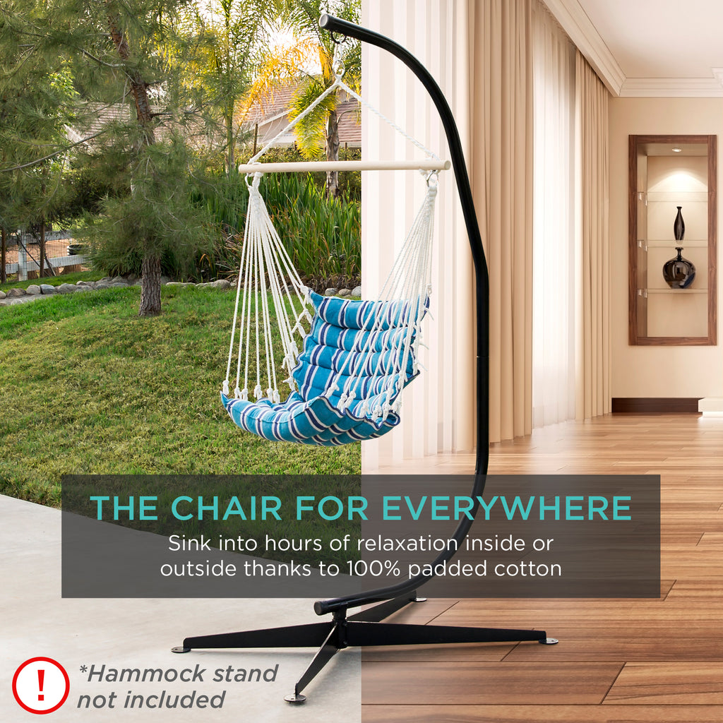Indoor Outdoor Padded Cotton Hammock Hanging Chair w/ 40in Spreader Bar - Blue