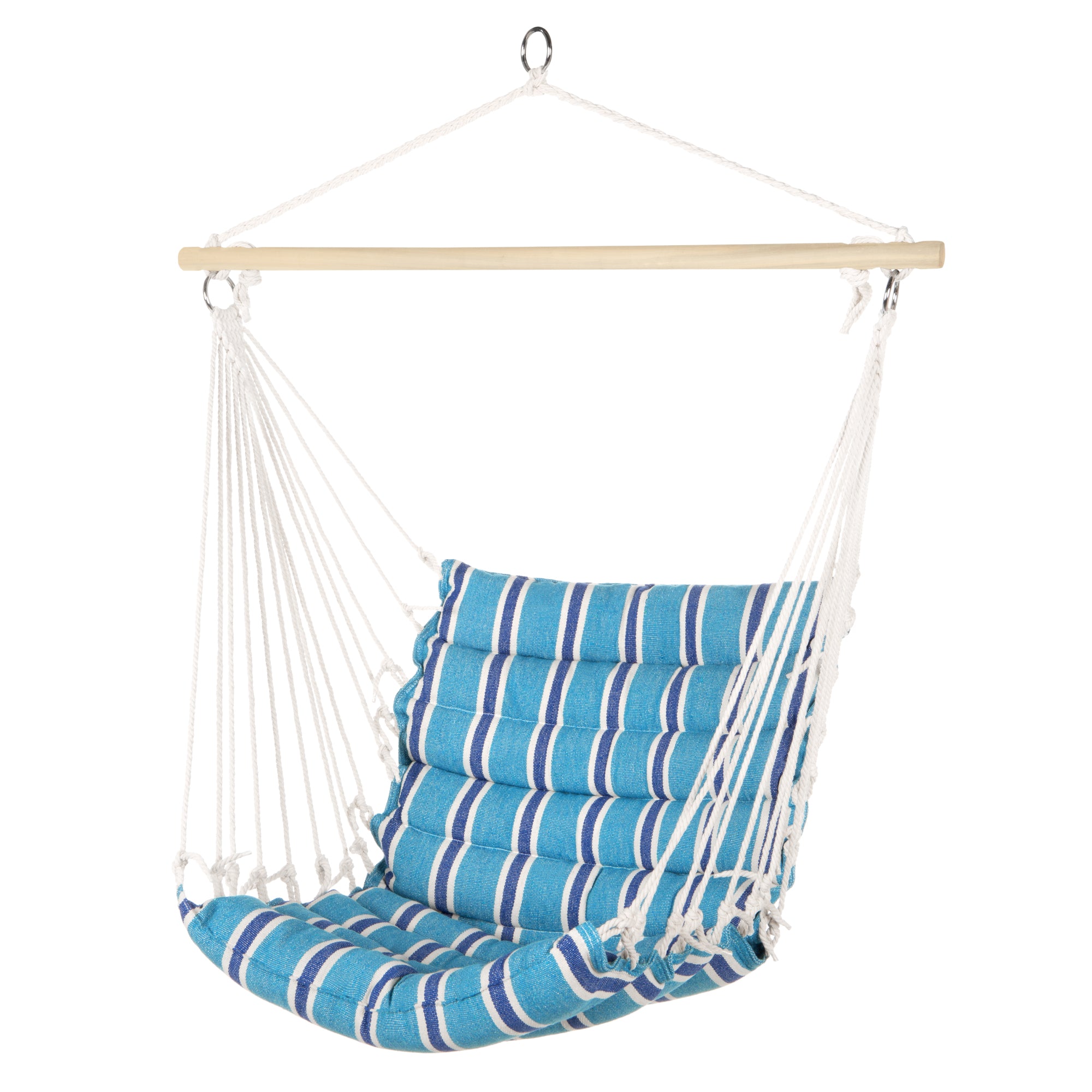 Indoor Outdoor Padded Cotton Hammock Hanging Chair w/ 40in Spreader Bar - Blue
