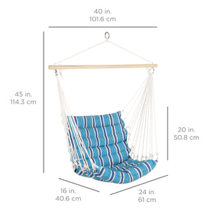 Indoor Outdoor Padded Cotton Hammock Hanging Chair w/ 40in Spreader Bar - Blue