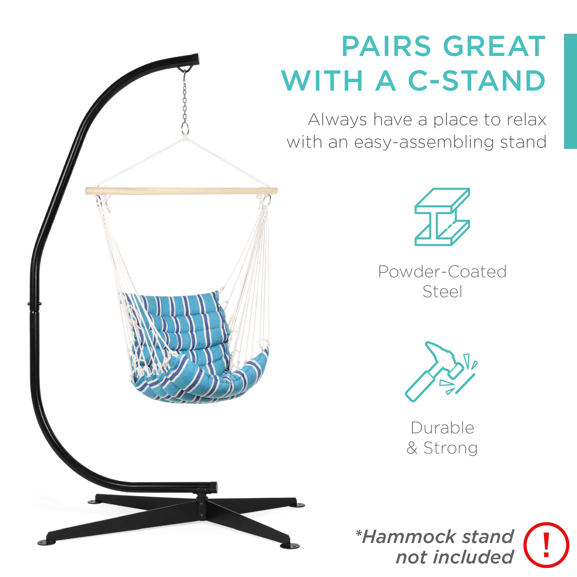 Indoor Outdoor Padded Cotton Hammock Hanging Chair w/ 40in Spreader Bar - Blue