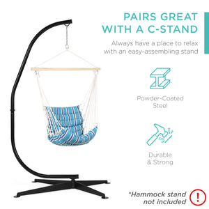 Indoor Outdoor Padded Cotton Hammock Hanging Chair w/ 40in Spreader Bar - Blue